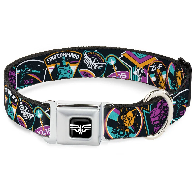 Lightyear Star Command Wings Logo Full Color Black/White Seatbelt Buckle Collar - Lightyear Mission Patches Collage Black/Multi Color