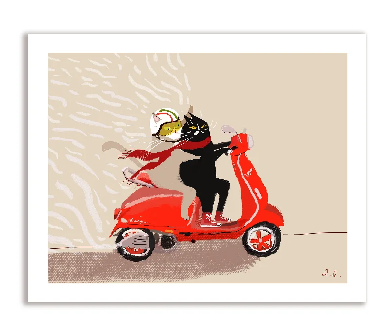 Vespa Cat Print - Enjoy the Ride