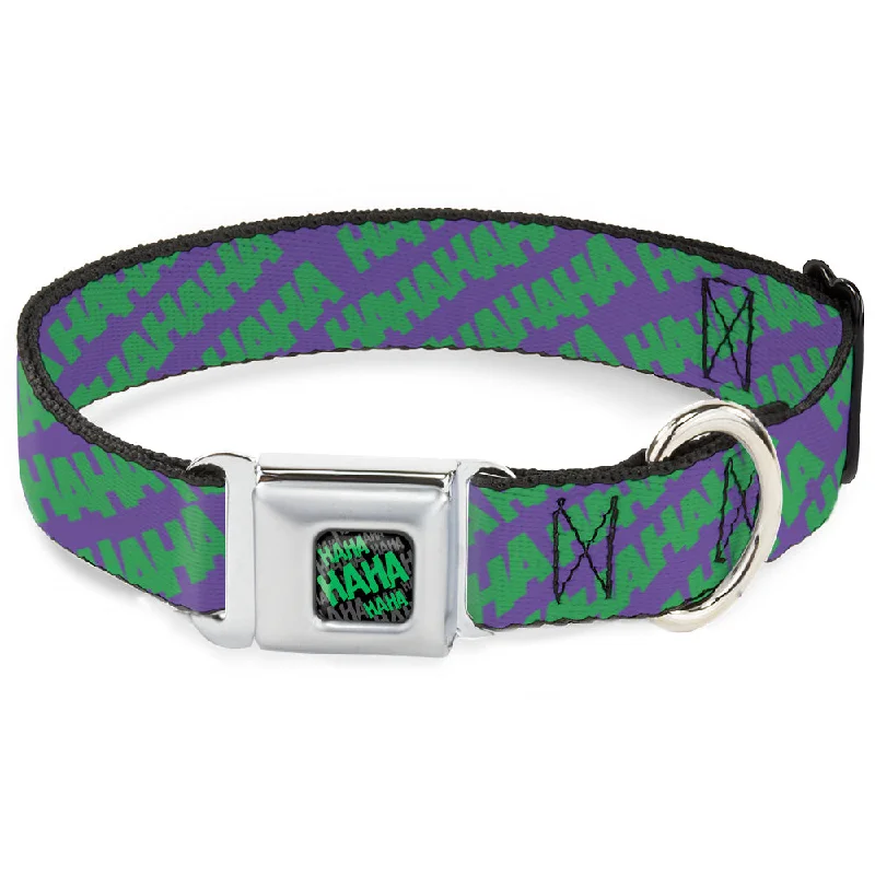 HAHA Stacked Full Color Black/Gray/Green Seatbelt Buckle Collar - Joker HAHAHA Purple/Green