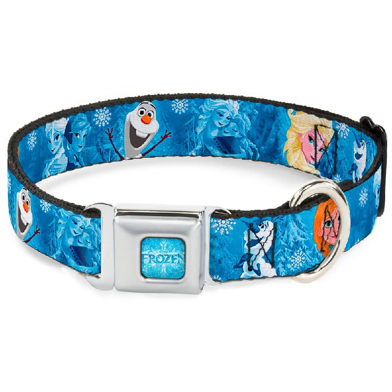 FROZEN Logo Full Color Blues Seatbelt Buckle Collar - Frozen Character Poses Blues