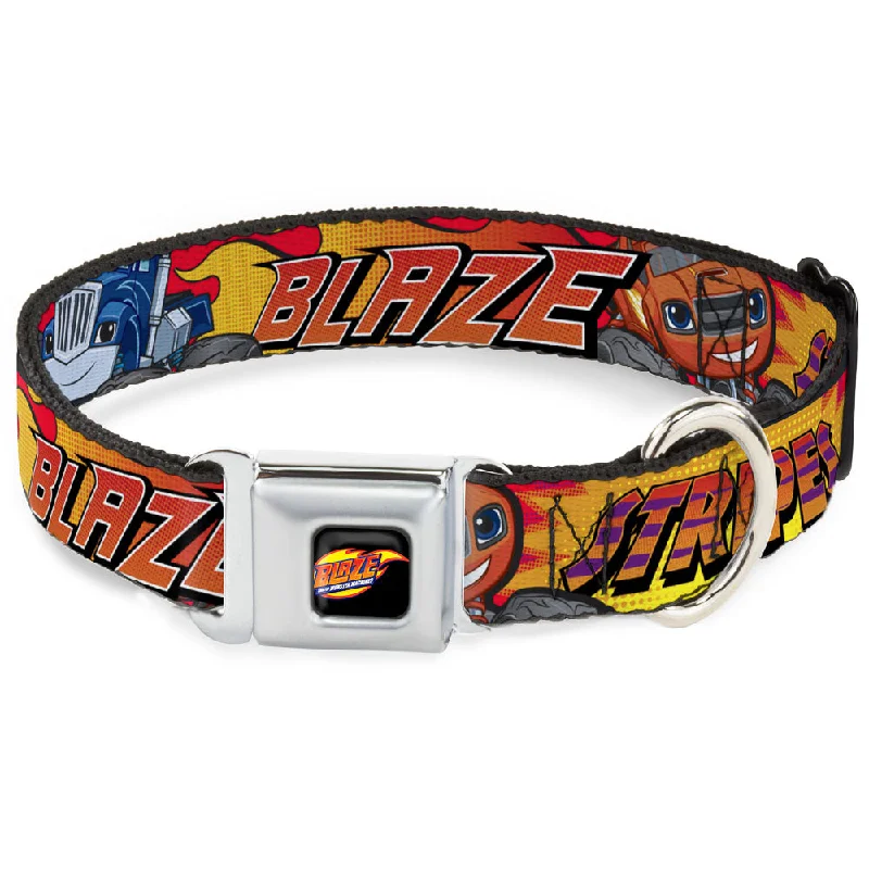 BLAZE AND THE MONSTER MACHINES Logo Full Color Black/Orange/Yellow/Purple Seatbelt Buckle Collar - 4-Trucks/Names Halftone Pop Art Red/Multi Color