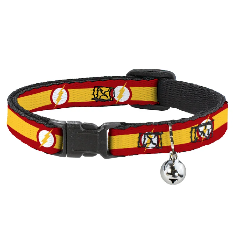 Cat Collar Breakaway with Bell - The Flash Logo7 Stripe Red White Yellow