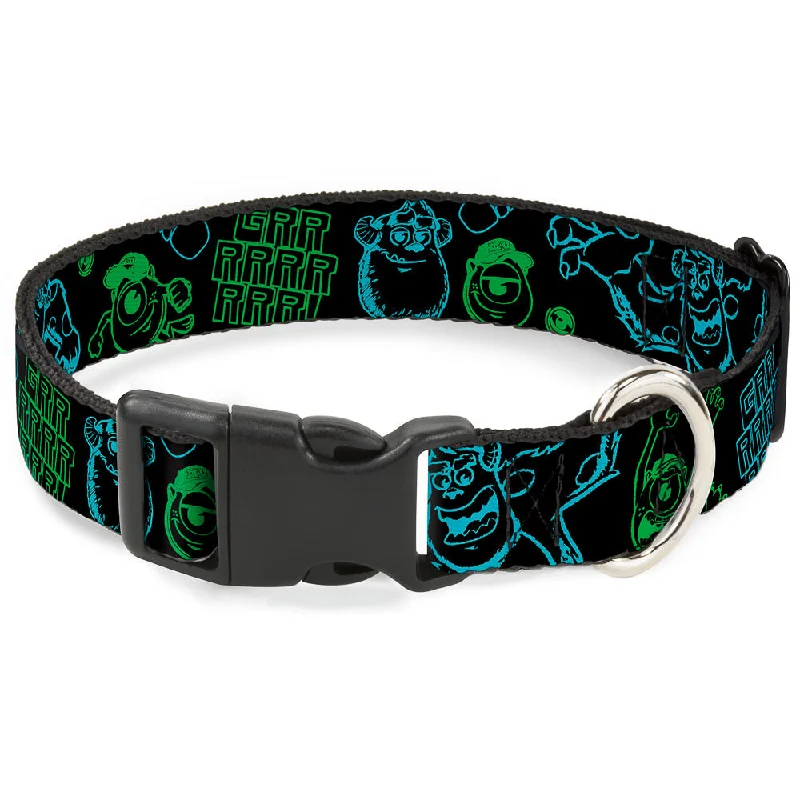 Plastic Clip Collar - Monsters Inc. Sully & Mike Poses/GRRRRR! Black/Turquoise/Green