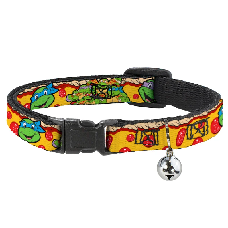 Cat Collar Breakaway with Bell - Classic Teenage Mutant Ninja Turtles 4-Turtle Faces Pepperoni Pizza Turtles Pose16