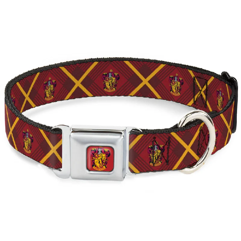 Gryffindor Crest Full Color Red Seatbelt Buckle Collar - Harry Potter Gryffindor Crest Plaid Reds/Gold