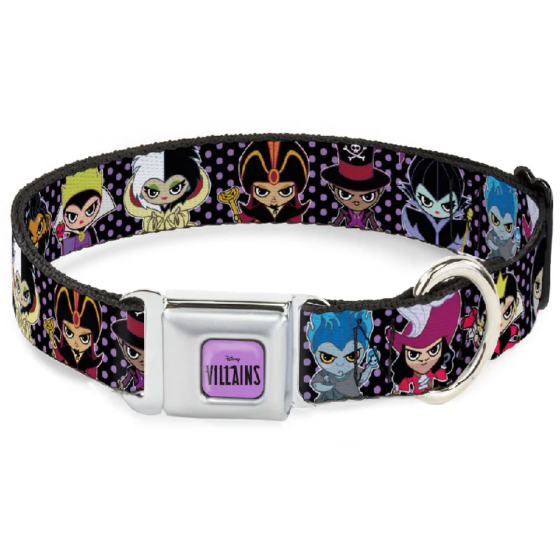 DISNEY VILLAINS Text Full Color Lavender/Black Seatbelt Buckle Collar - Disney 11-Sweet Chibi Villain Poses Polka Dot Black/Lavender