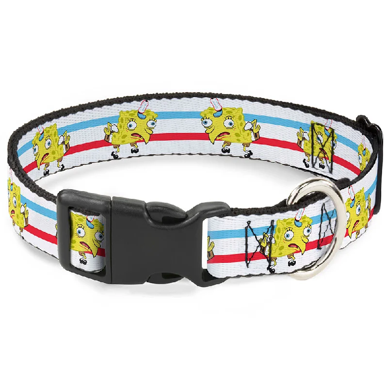 Plastic Clip Collar - Mocking SpongeBob Pose Stripe White/Blue/Red