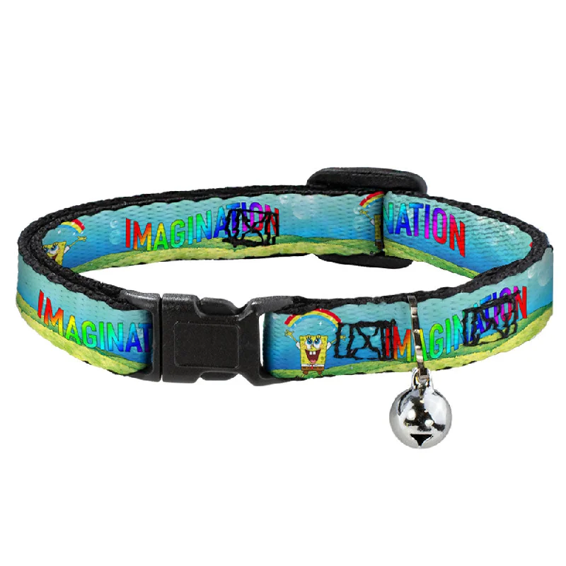 Cat Collar Breakaway with Bell - SpongeBob Arms Up Rainbow Pose IMAGINAAATION Black Multi Color