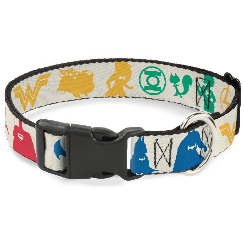 Plastic Clip Collar - DC League of Super-Pets Superhero with Pets and Logos Silhouette White/Multi Color