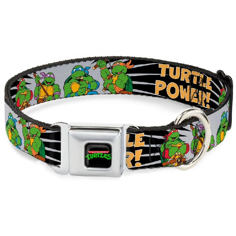 Classic TEENAGE MUTANT NINJA TURTLES Logo Seatbelt Buckle Collar - Classic Teenage Mutant Ninja Turtles Group Pose/TURTLE POWER!