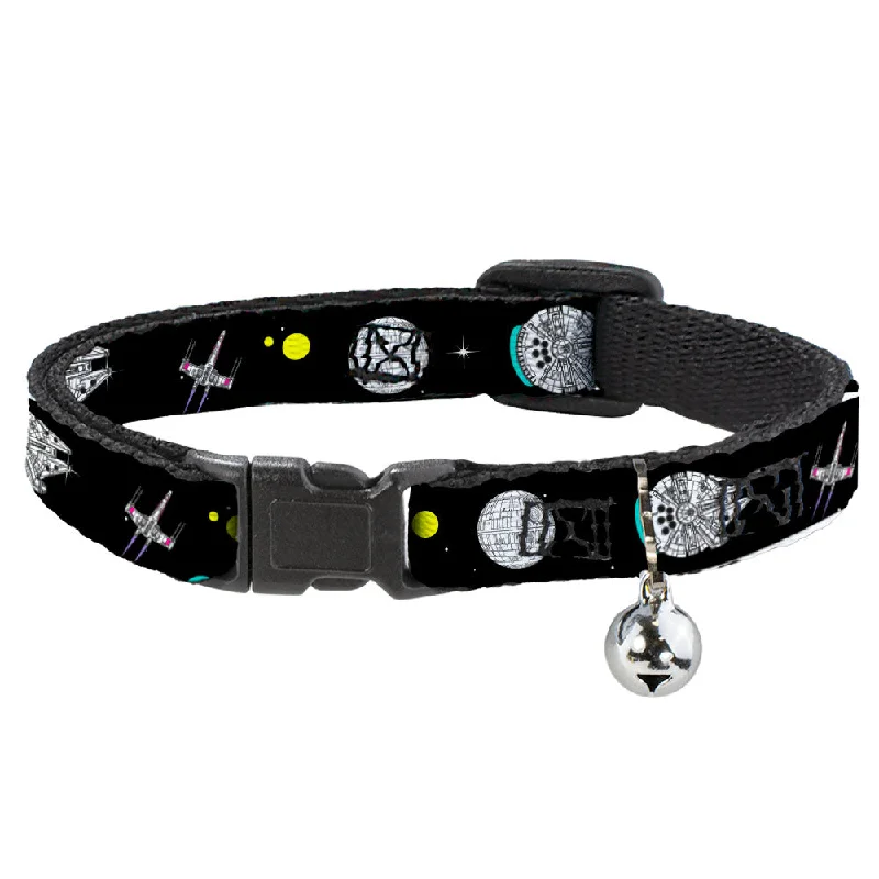 Cat Collar Breakaway with Bell - Star Wars Death Star Millennium Falcon and X-Wing Fighter in Space Black