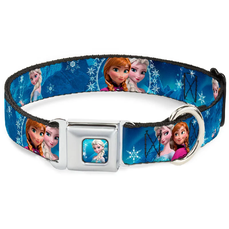 Frozen Elsa the Snow Queen Pose Snowflakes Full Color Blue White Seatbelt Buckle Collar - Anna & Elsa Poses/Castle & Mountains Blues