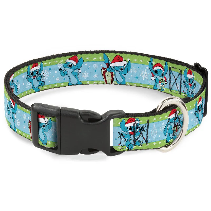 Plastic Clip Collar - Lilo and Stitch Holiday Stitch and Scrump Poses Stripe Green/Blue