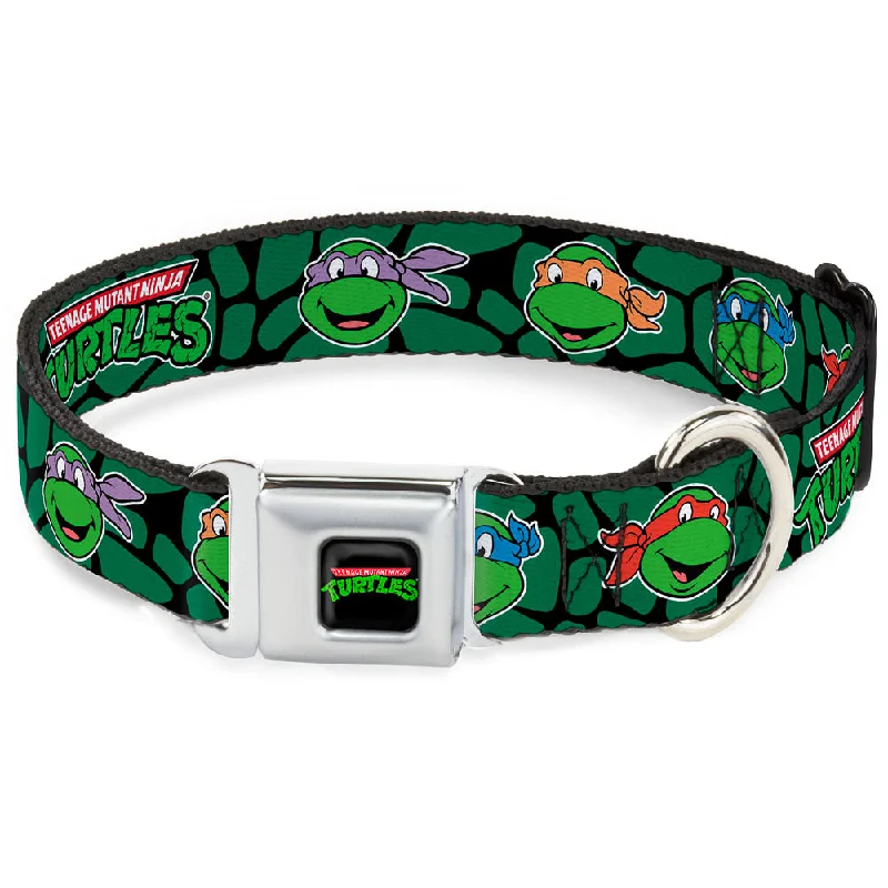 Classic TEENAGE MUTANT NINJA TURTLES Logo Seatbelt Buckle Collar - Classic TEENAGE MUTANT NINJA TURTLES Turtle Faces Black/Green Turtle Shell