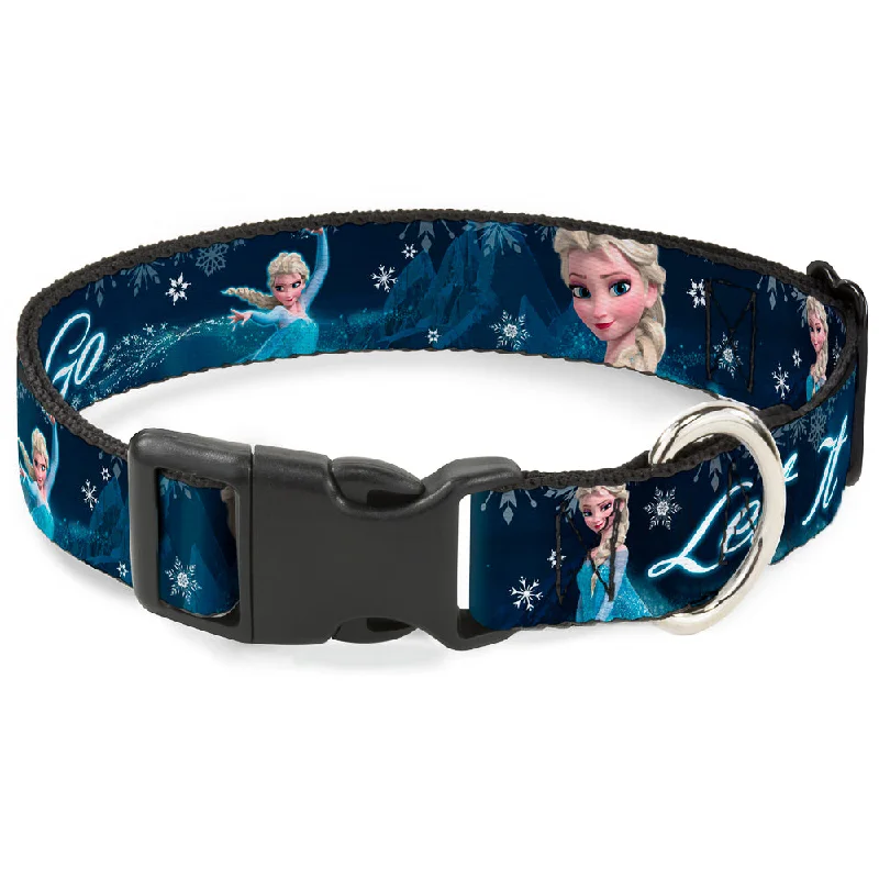 Plastic Clip Collar - Elsa the Snow Queen Poses/Snowflakes LET IT GO Blues/White