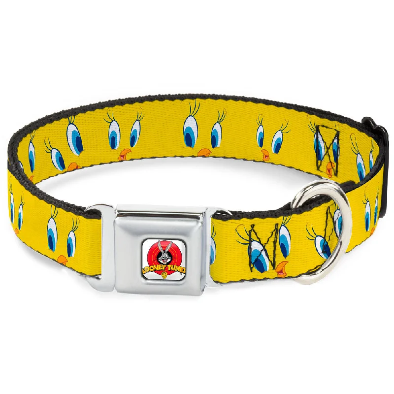 Looney Tunes Logo Full Color White Seatbelt Buckle Collar - Tweety Bird Expressions2