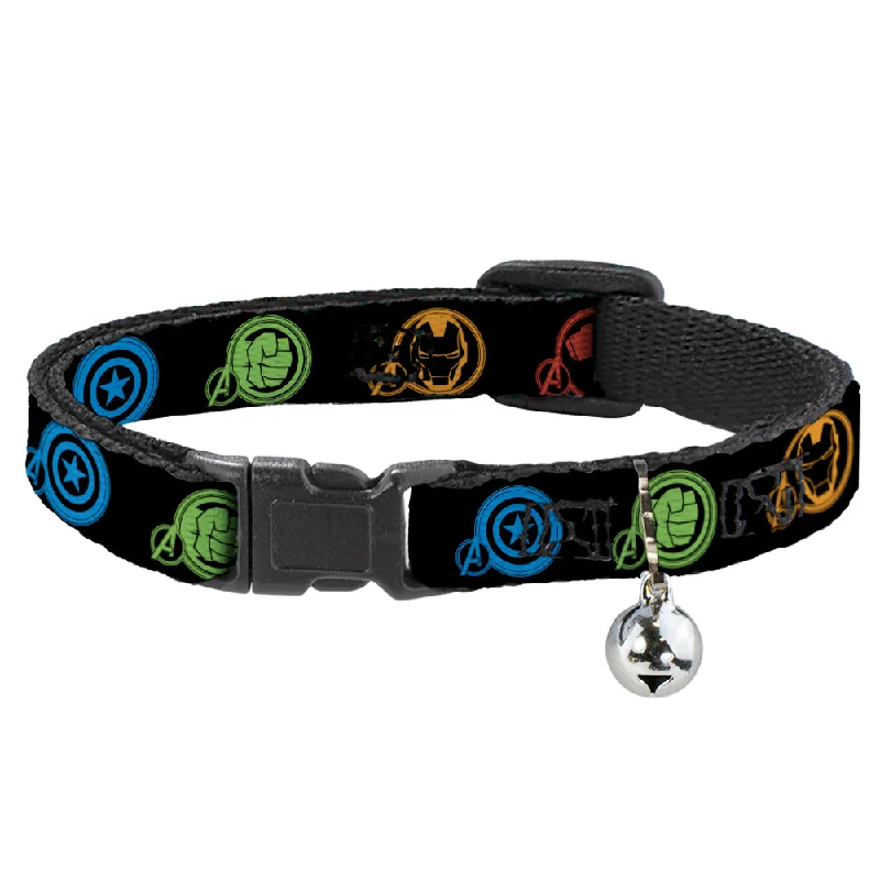 MARVEL AVENGERS Cat Collar Breakaway - Marvel Avengers Superhero Logos Black Multi Color