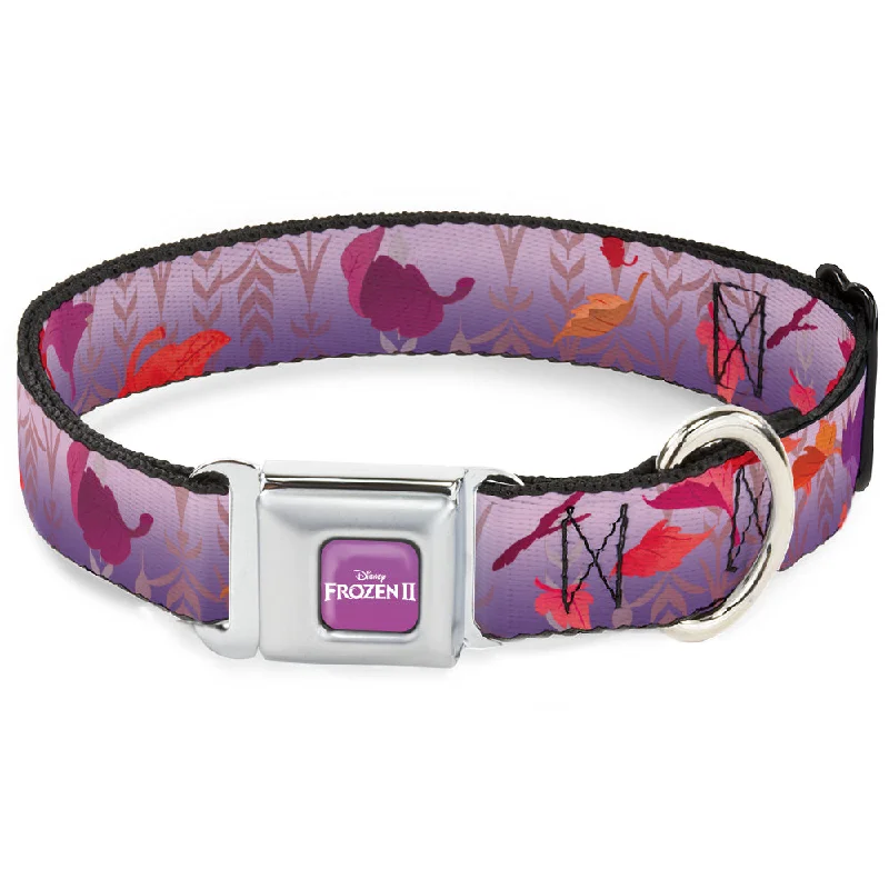 Disney FROZEN II Logo Full Color Purple/White Seatbelt Buckle Collar - Frozen II Swirling Leaves/Floral Trim Purples/Reds