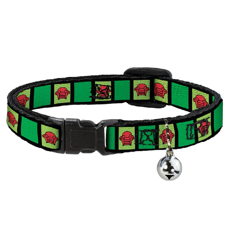 Cat Collar Breakaway with Bell - Blue's Clues Steve's Stripe and Thinking Chair Black Greens Red