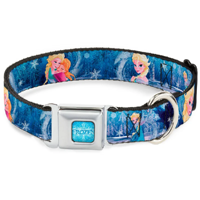 FROZEN Logo Full Color Blues Seatbelt Buckle Collar - Frozen Elsa the Snow Queen Poses/Snowflakes