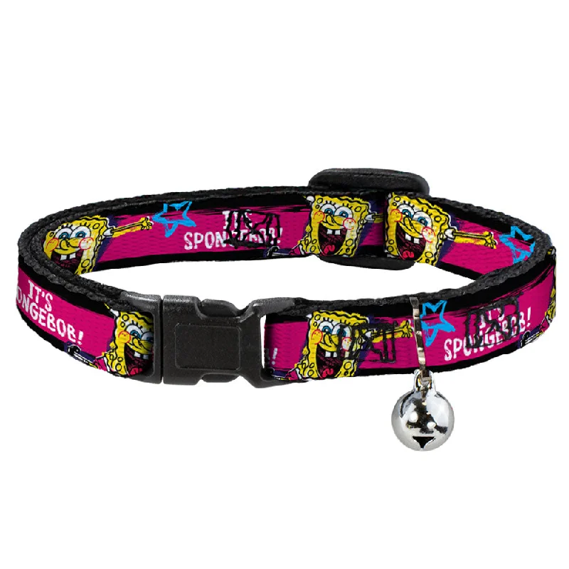 Cat Collar Breakaway with Bell - SpongeBob Pose IT'S SPONGEBOB! Stripe Black Pink Blue White