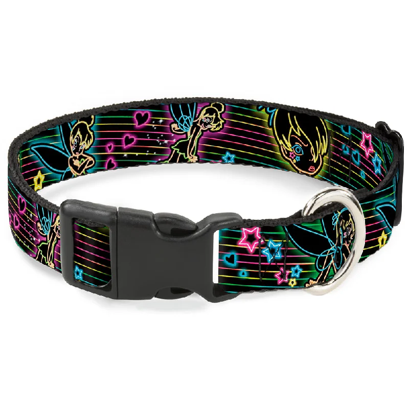 Plastic Clip Collar - Electric Tinkerbell Poses/Stripes Black/Multi Neon