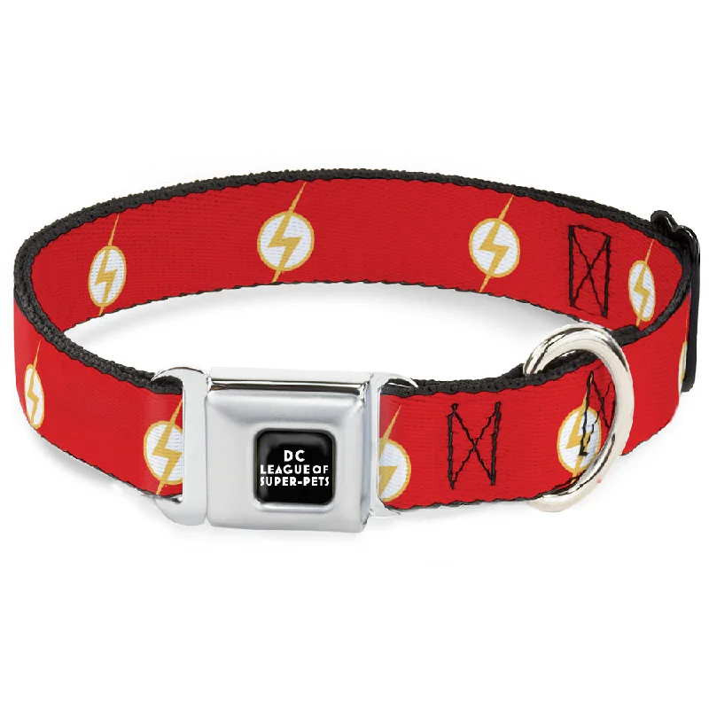 DC LEAGUE OF SUPER-PETS Logo Full Color Black/White Seatbelt Buckle Collar - DC League of Super-Pets Flash Bolt Logo Red/Yellow/White