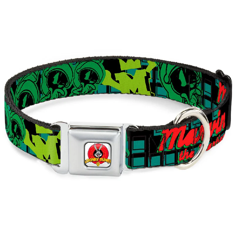 Looney Tunes Logo Full Color White Seatbelt Buckle Collar - MARVIN THE MARTIAN w/Poses Black/Turquoise