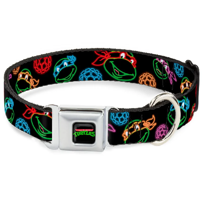 Classic TEENAGE MUTANT NINJA TURTLES Logo Seatbelt Buckle Collar - Classic Teenage Mutant Ninja Turtles Electric Expressions/Turtle Shells Black/Multi Neon