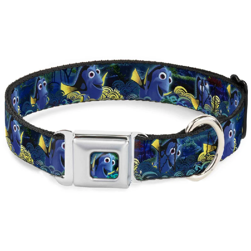 Dory Pose2/Swirls Full Color Blues/Yellows Seatbelt Buckle Collar - Dory Poses/Swirls Blues/Yellows