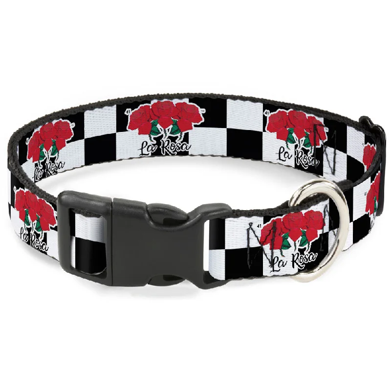 Plastic Clip Collar - Loteria LA ROSA Rose Checker Black/White