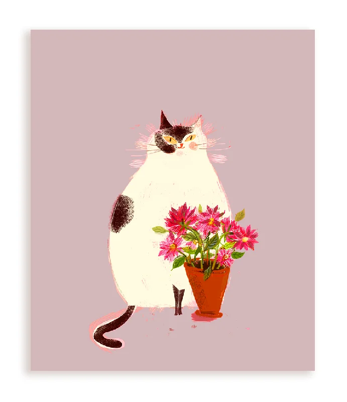 Pink Flowers Cat Card