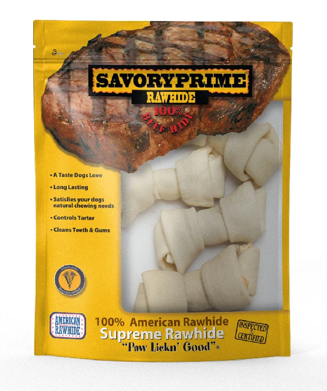 Savory Prime 4-5” AMERICAN Supreme Knotted Bone White for Dogs - 4 pk