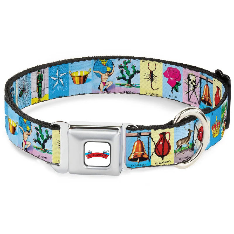 Loteria DON CLEMENTE Banner Full Color White Seatbelt Buckle Collar - Loteria Card Logo Blocks