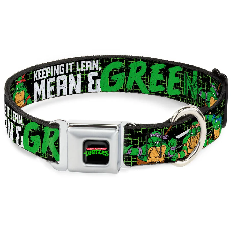 Classic TEENAGE MUTANT NINJA TURTLES Logo Seatbelt Buckle Collar - Classic TMNT Group Pose6/KEEPING IT LEAN, MEAN & GREEN Black/Green/White