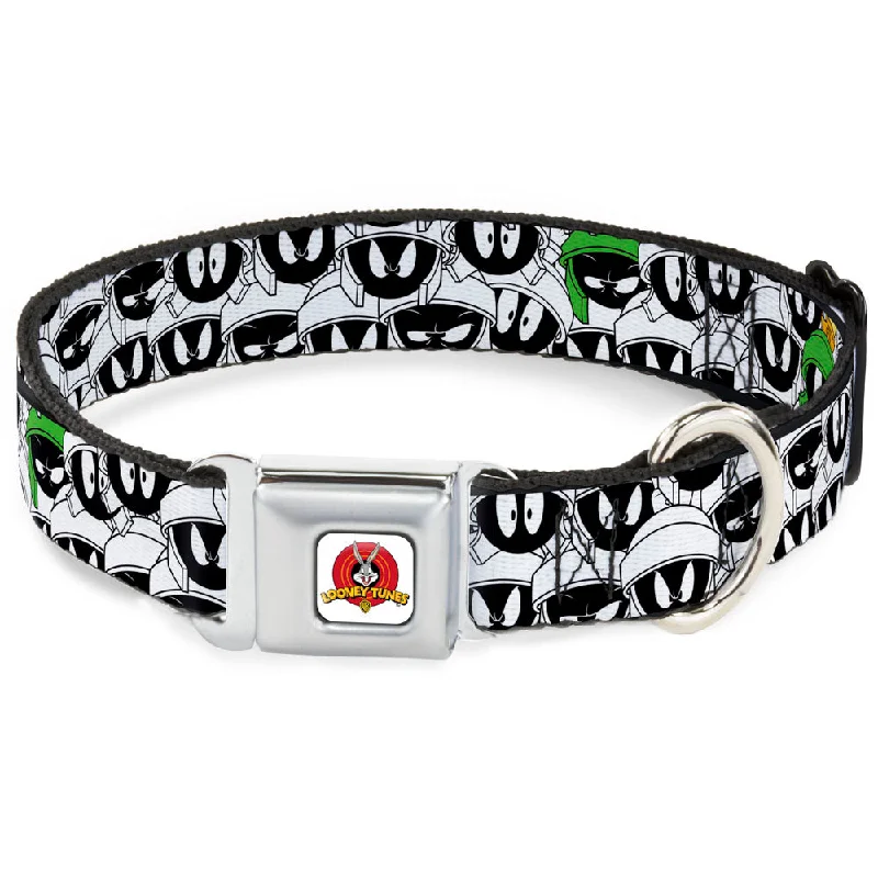 Looney Tunes Logo White Seatbelt Buckle Collar - Marvin the Martian Expressions Stacked White/Black/Green/Gold