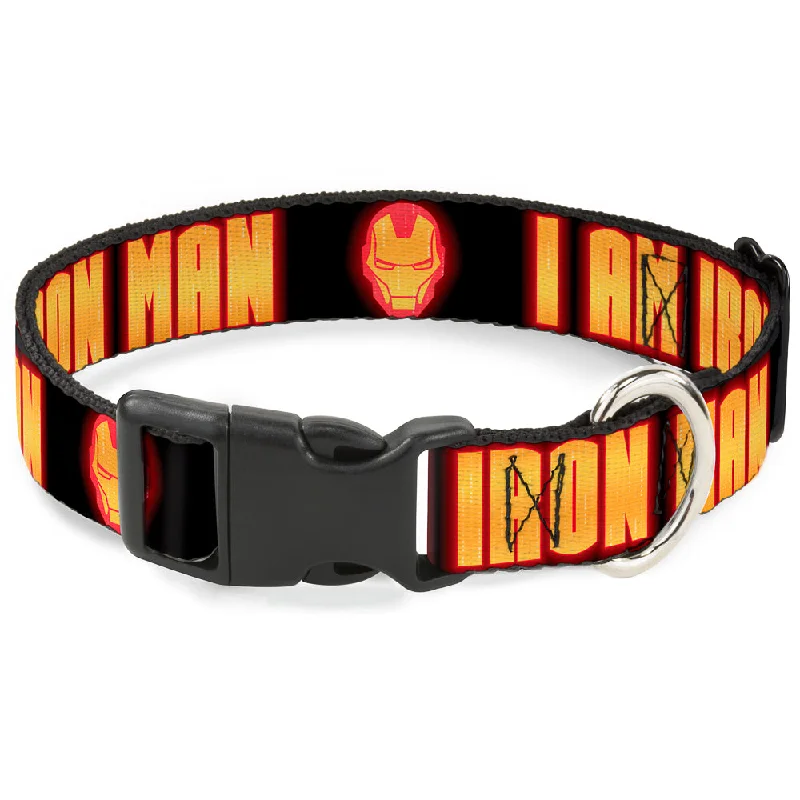 Plastic Clip Collar - Iron Man Face/I AM IRON MAN Black/Yellow Glow