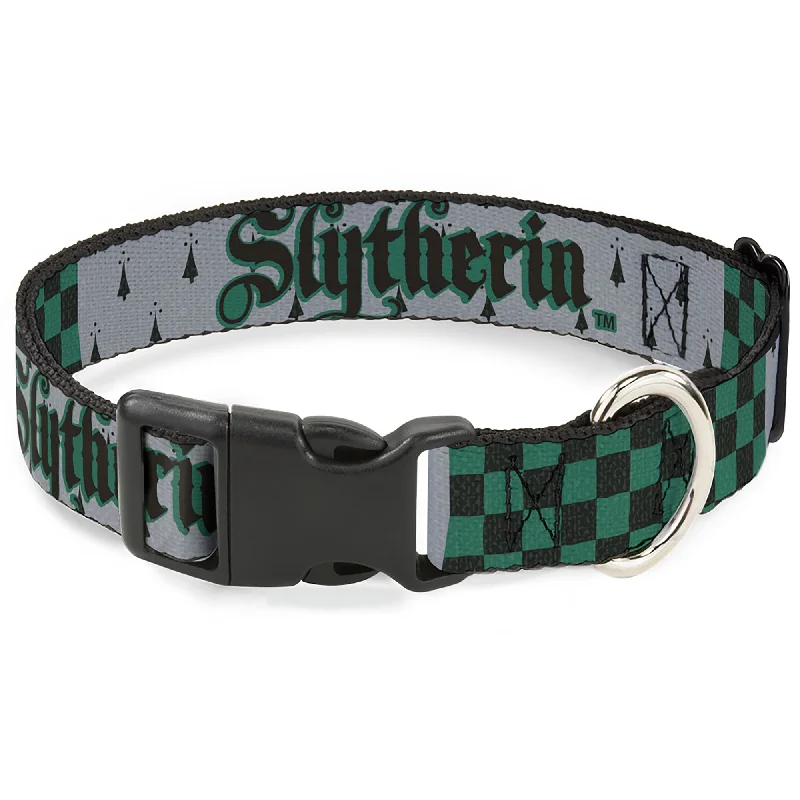 Plastic Clip Collar - Harry Potter SLYTHERIN/Checker Blocks Grays/Greens