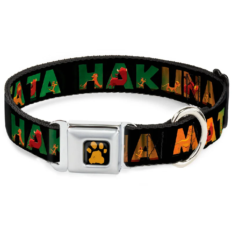 Lion King Paw Full Color Black Gold Seatbelt Buckle Collar - HAKUNA MATATA Black/Lion King Scenes