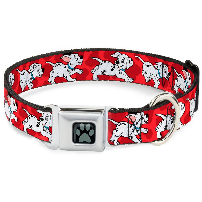 Dalmatian Paw Full Color Black Gray Seatbelt Buckle Collar - Dalmatians Running/Paws Reds/White/Black