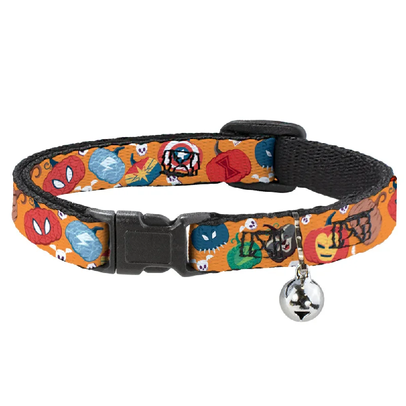 Cat Collar Breakaway with Bell - Marvel 9-Avengers Halloween Jack-O-Lantern Pumpkin Icons Scattered Orange