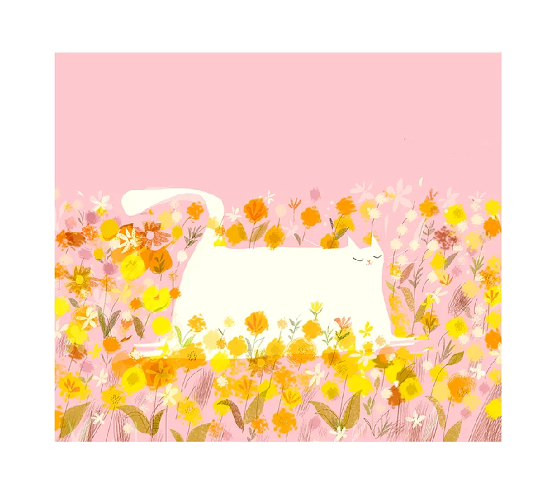 Field of Kitty- Flower Cat Print- LARGE