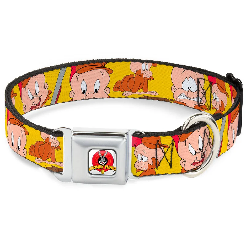 Looney Tunes Logo Full Color White Seatbelt Buckle Collar - Elmer Fudd Expressions Yellow