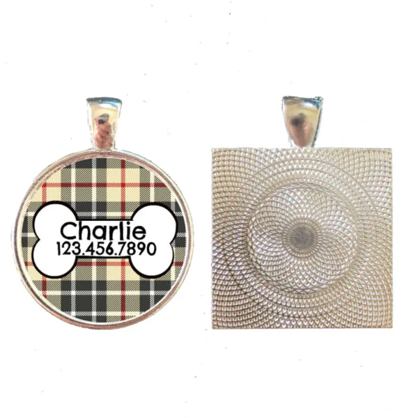 Plaid with Dog Bone Pet ID Tag