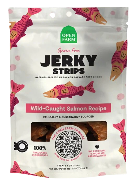 Open Farm Grain Free Jerky Strips Salmon 5.6oz Bag