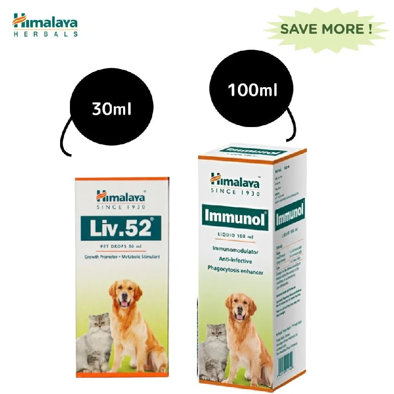 Himalaya Liv 52 Pet Liquid and Immunol Supplement for Dogs and Cats Combo