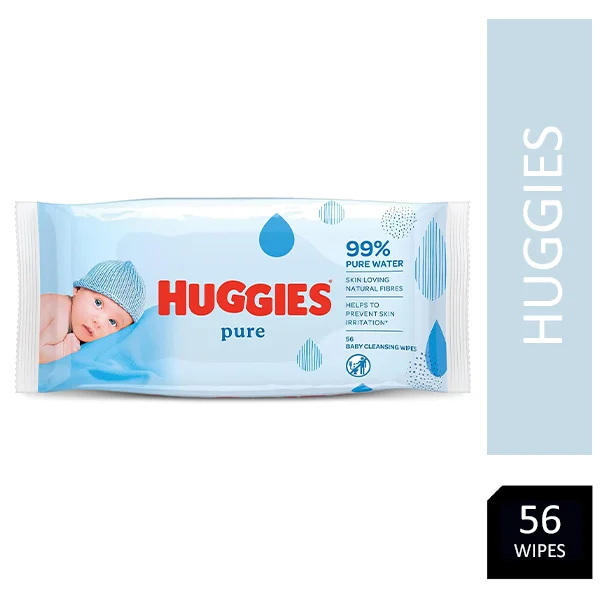 Huggies Pure Water Wipes 56's - Natural Wet Wipes 99% Pure Water