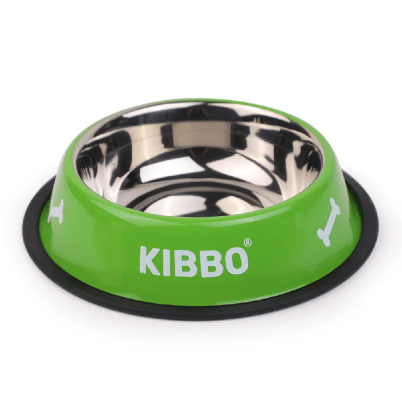 Kibbo Anti Skid Stainless Steel Printed Bowl for Dogs and Cats (Green)