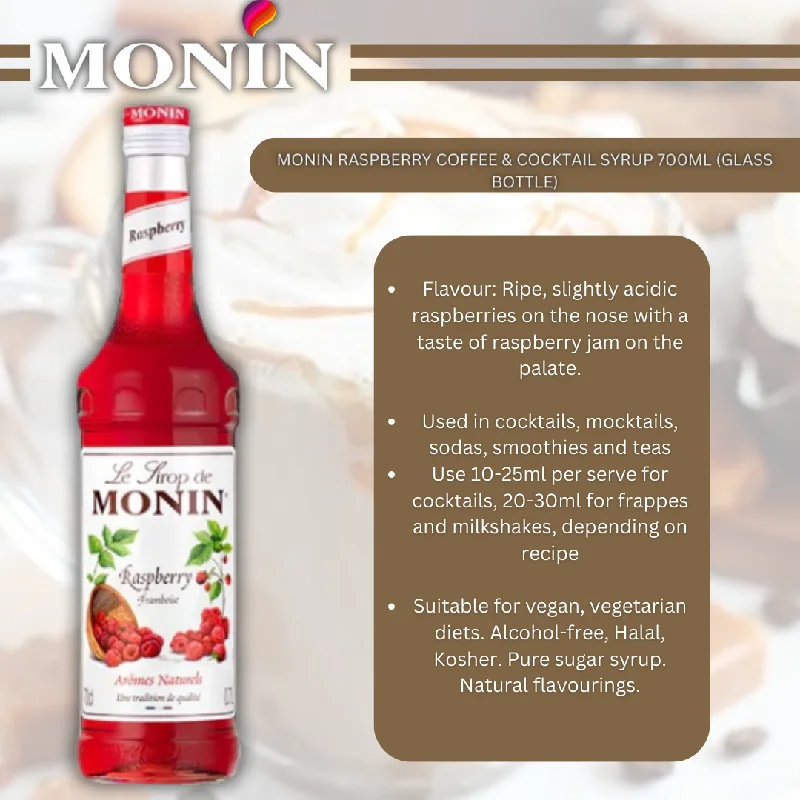 Monin Raspberry Coffee & Cocktail Syrup 700ml (Glass Bottle)