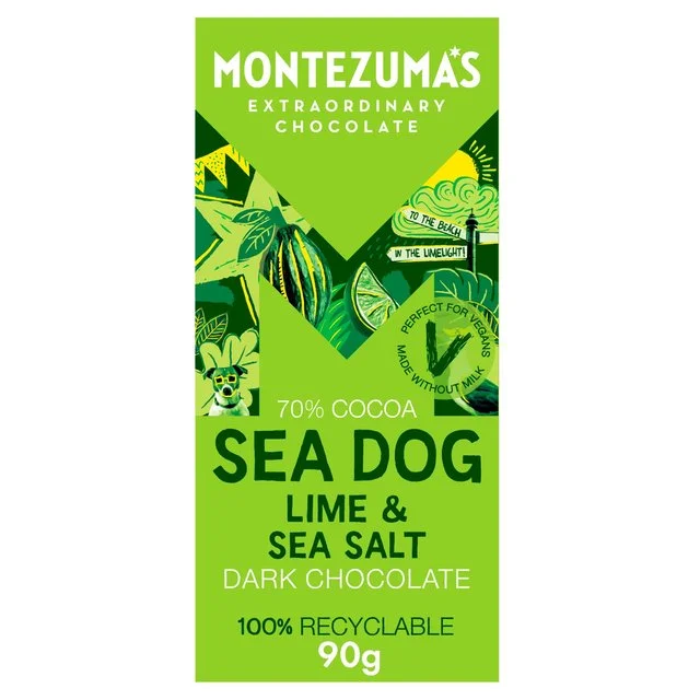 Montezuma's Sea Dog Lime & Sea Salt Dark Chocolate Bar   90g